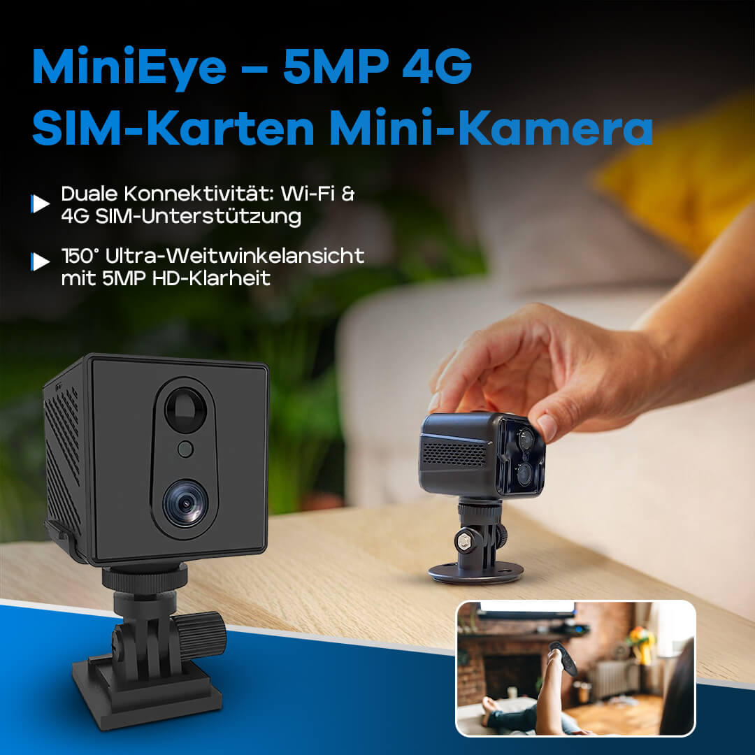 MiniEye 4G Sicherheitskamera – Mit Nachtsicht &amp; 5MP Weitwinkel