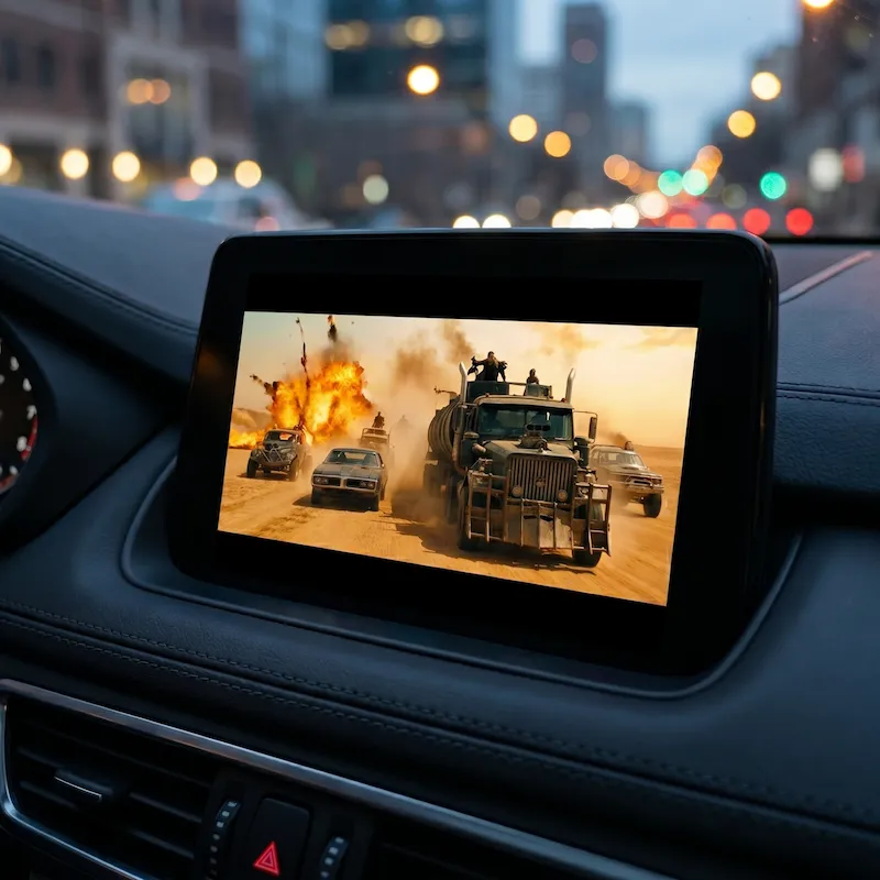 Roadcast Carplay AI Box in gebruik op glas
