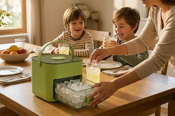 Mutter schenkt Limonade mit Eis aus der CubeNest für ihre Kinder