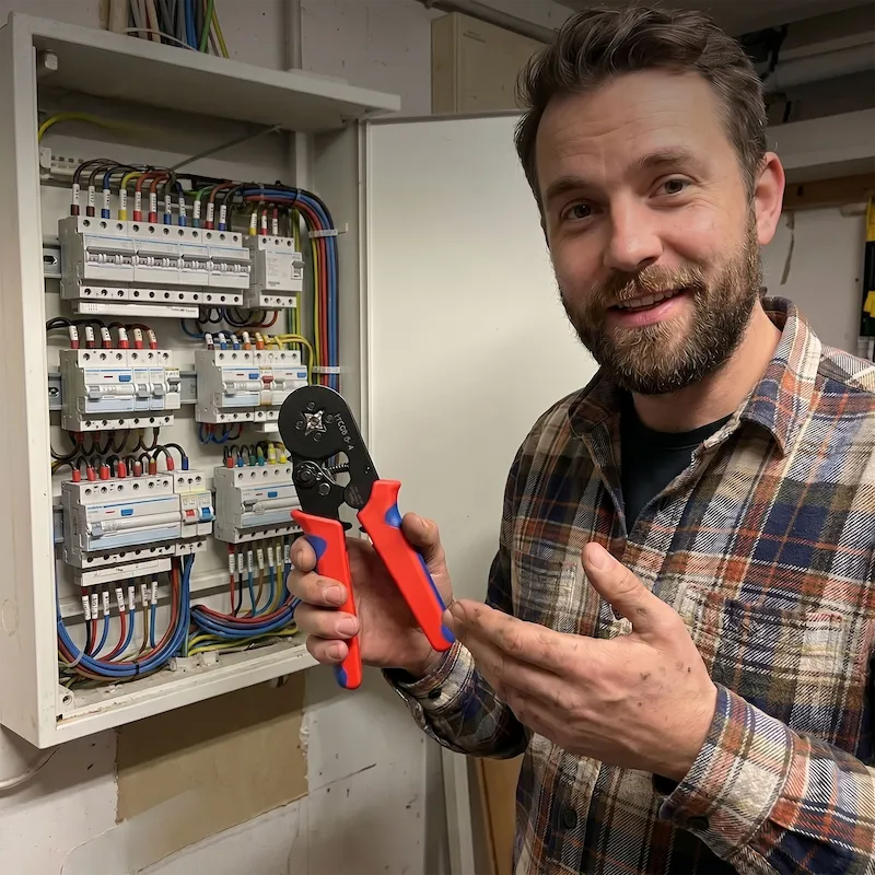 Heimwerker arbeitet mit ProCrimp am Sicherungskasten