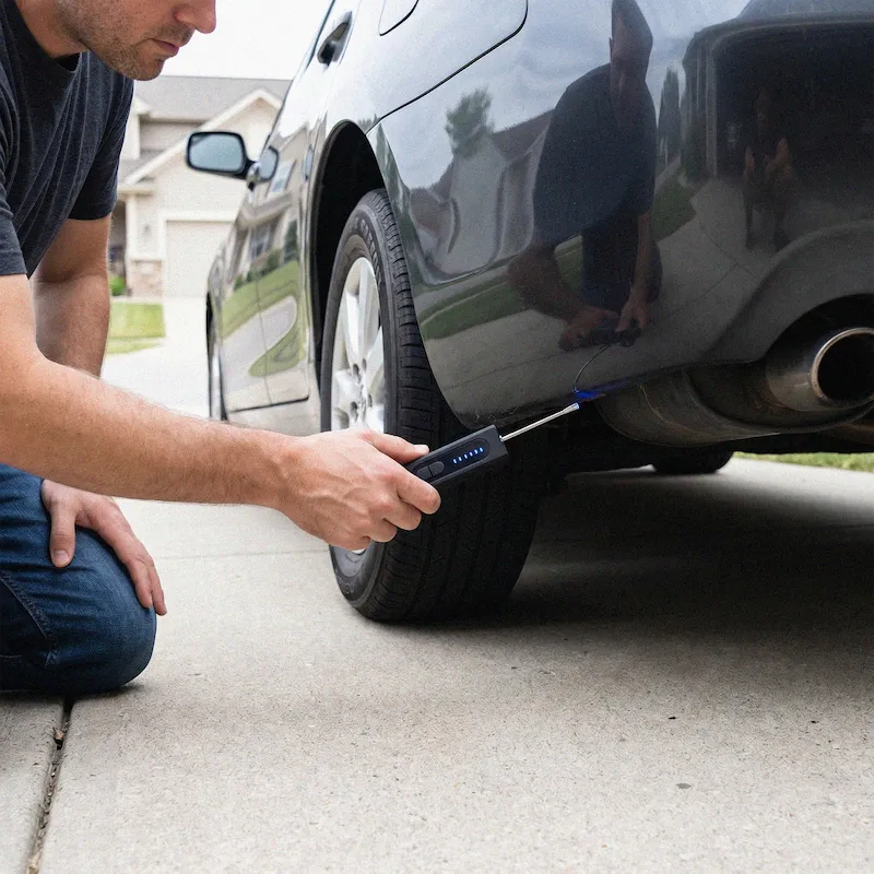 Mann prüft sein Auto auf GPS-Tracker mit der ScanPro