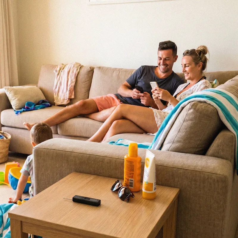 Familie checkt Ferienwohnung bei Ankunft mit ScanPro