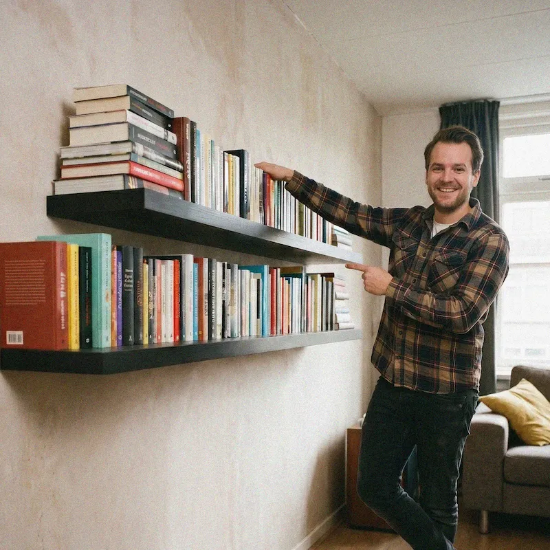 Regal mit Büchern an Gipswand mit Teckfix