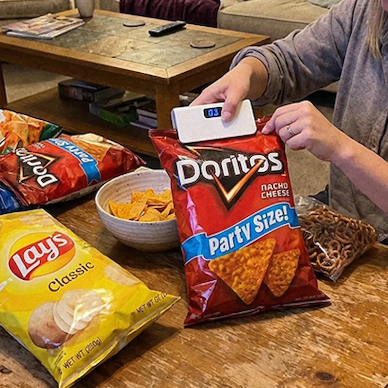 Mutter die Snacks für Kinder versiegelt mit SnapSeal